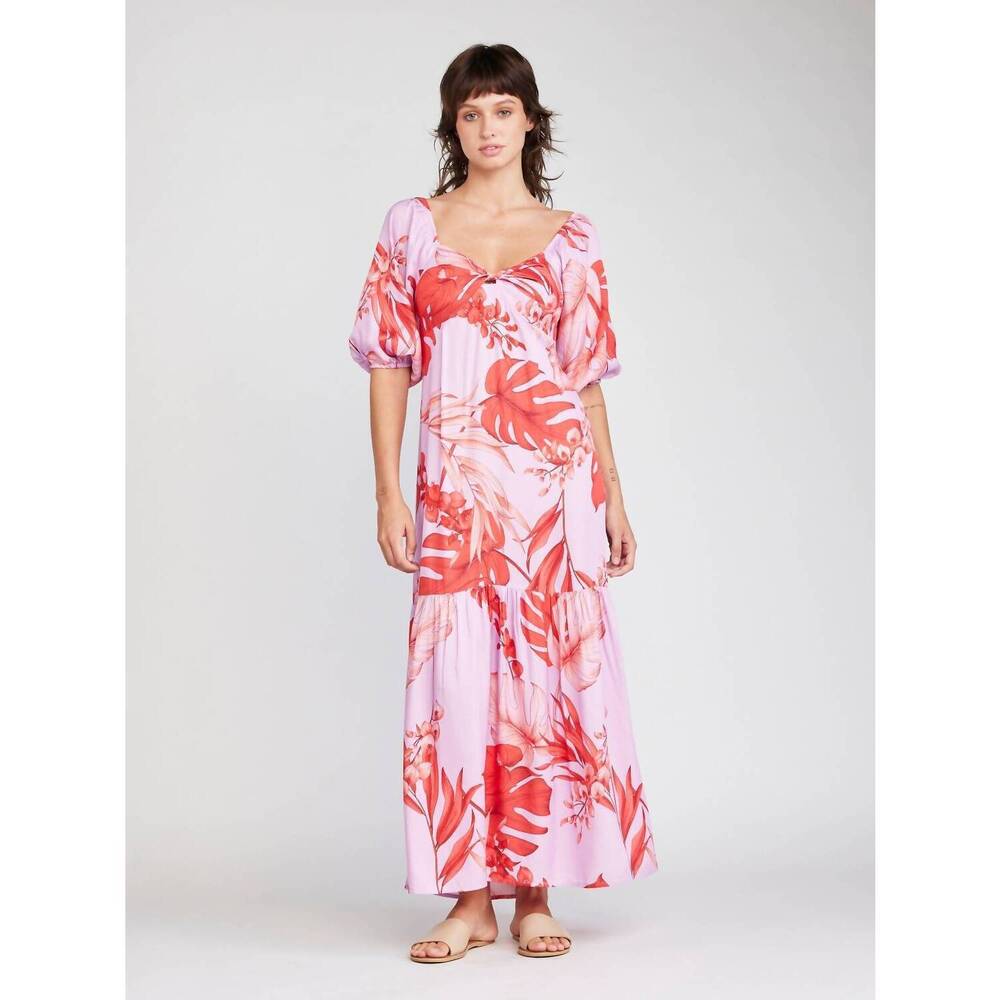 NEW SELF CONTRAST tara front twist maxi dress in hot flowers